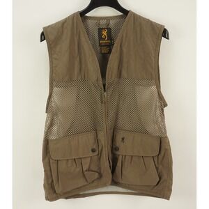 Browning Hunting Fishing Shooting Full Zip Vest Men's Large Brown Canvas Mesh